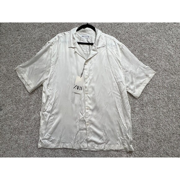 Zara Other - ZARA Men’s Button Up Shirt White Satin Short Sleeve Casual Dress NWT Size XL